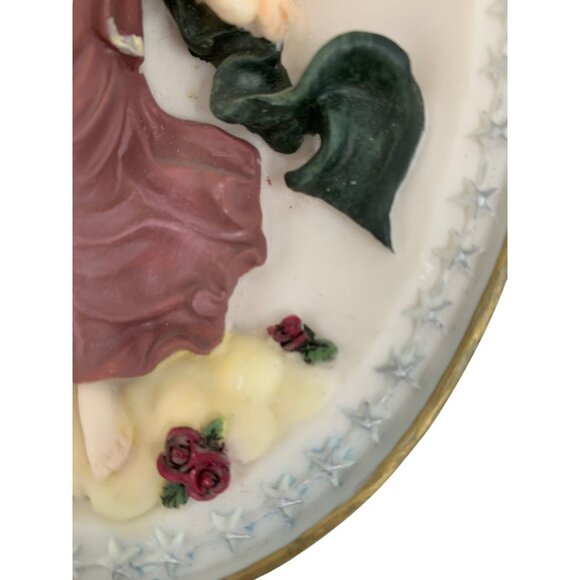 Oval Wall Decor Relief Sculpted 3D Plate Angel Vintage 6" x 8" Roses 7115 - Picture 8 of 9